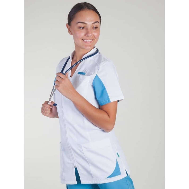 Tunique Medicale Femme Lafont Clemix 2.0 SANDRINE Blanc Turquoise