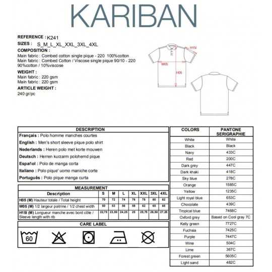 Polo Homme Manches Courtes 100% Coton Bleu Ciel