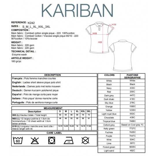 Polo Femme Manches Courtes 100% Coton Noir