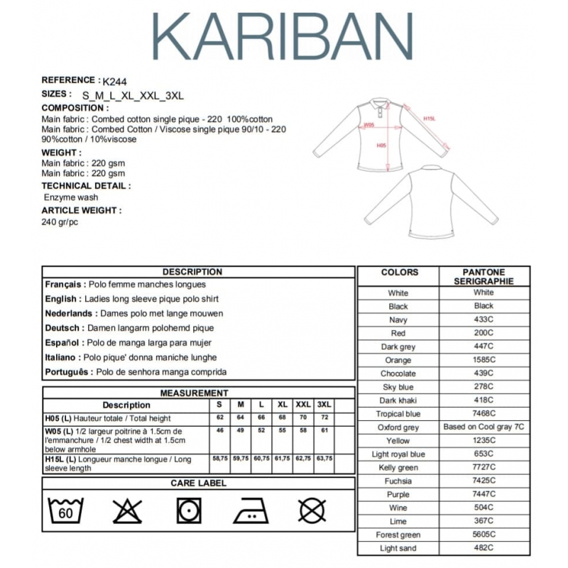 Polo Femme Manches Longues 100% Coton Bordeaux