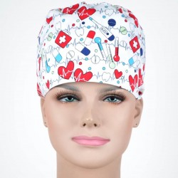 Calot Infirmière Blanc motifs Médicaments