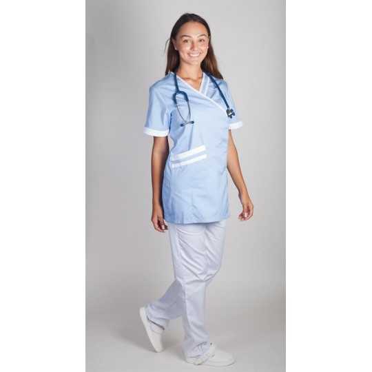 Tunique Médicale Couleur Femme Lafont Lilée Bleu Ciel Blanc