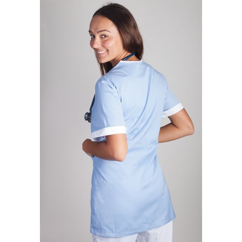 Tunique Médicale Couleur Femme Lafont Lilée Bleu Ciel Blanc