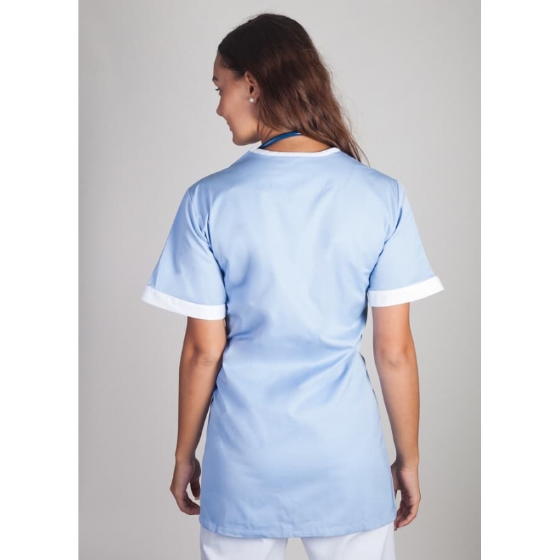 Tunique Médicale Couleur Femme Lafont Lilée Bleu Ciel Blanc