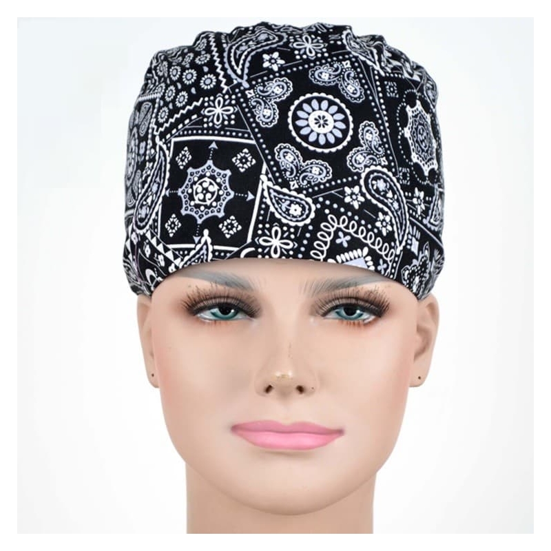 Calot Opératoire Noir imprimé Bandana