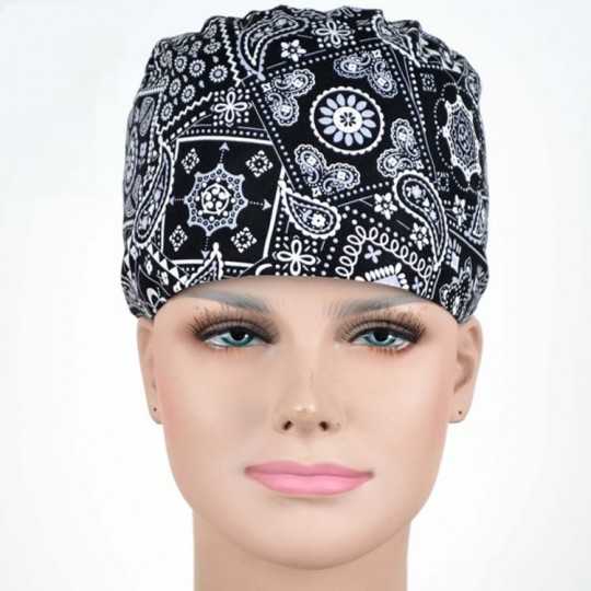 Calot Opératoire Noir imprimé Bandana