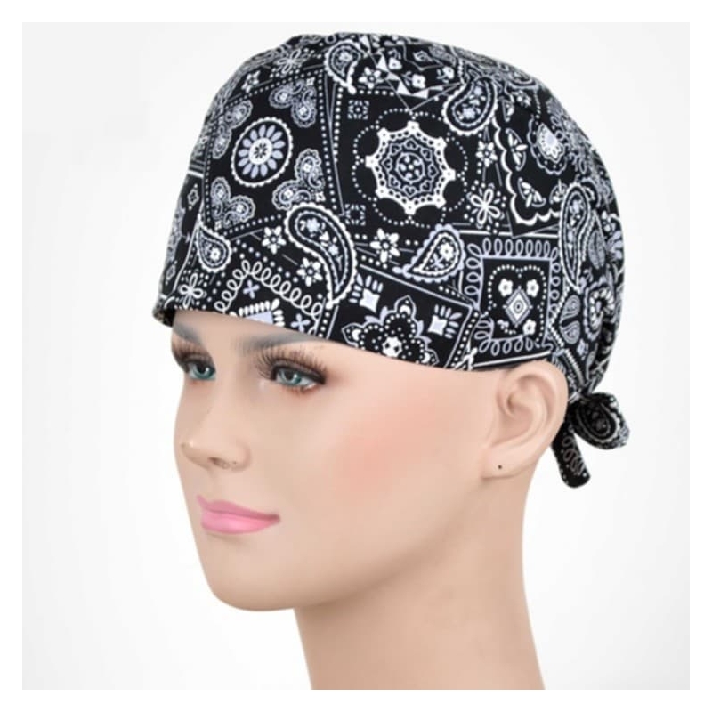 Calot Opératoire Noir imprimé Bandana