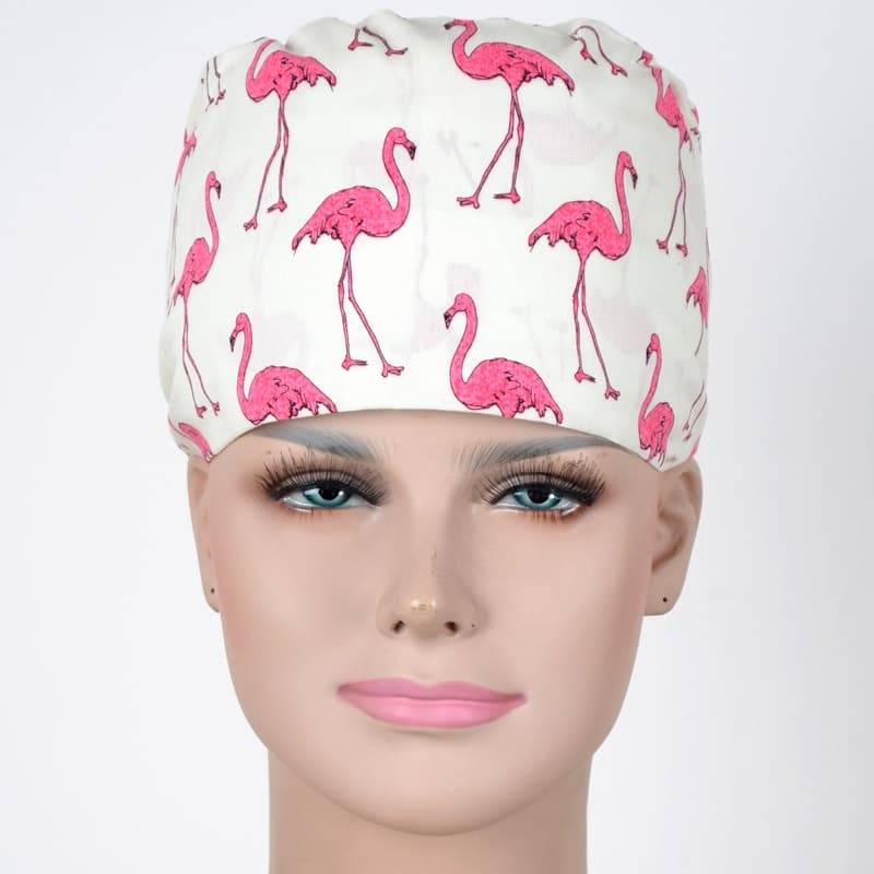 Calot Opératoire Blanc imprimé Flamants Rose