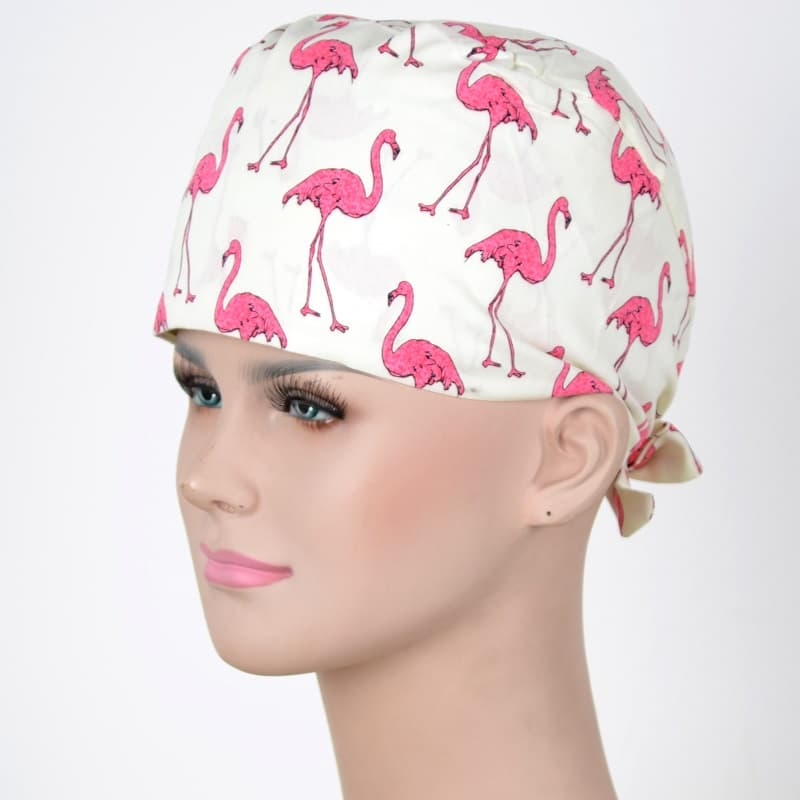 Calot Opératoire Blanc imprimé Flamants Rose
