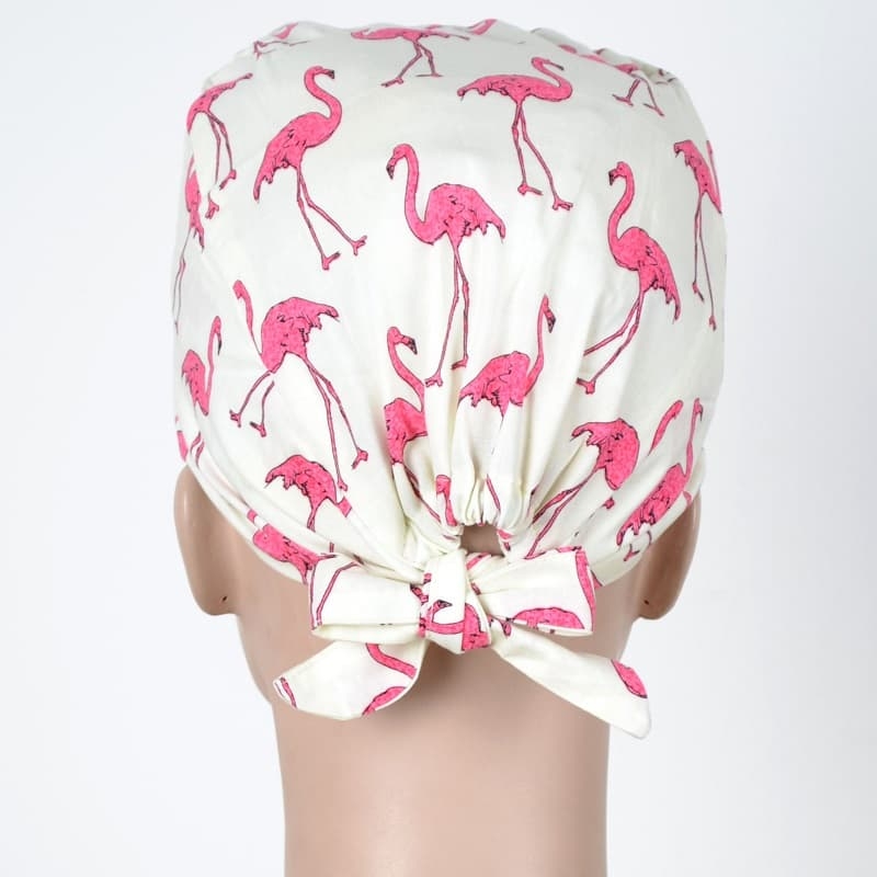 Calot Opératoire Blanc imprimé Flamants Rose