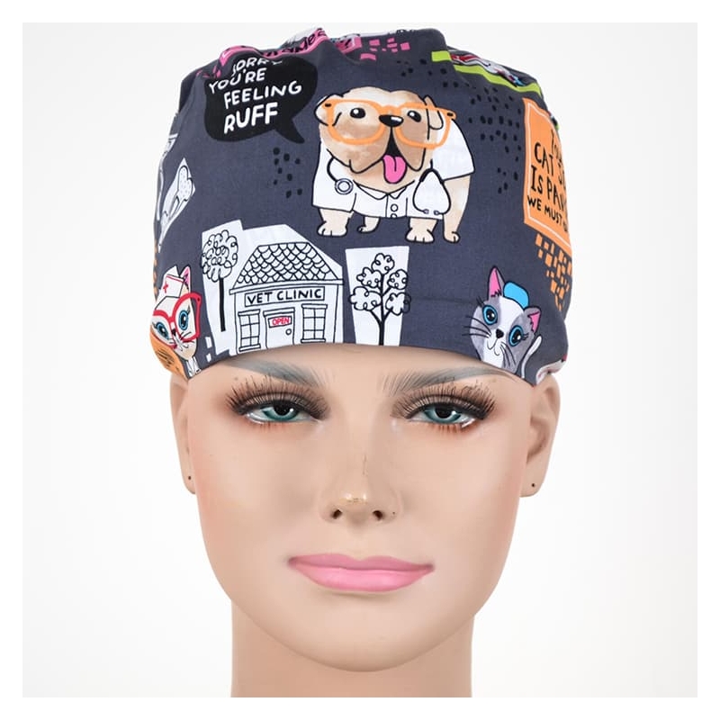 Calot Chirurgical Gris motifs Chiens et Chats Infirmiers