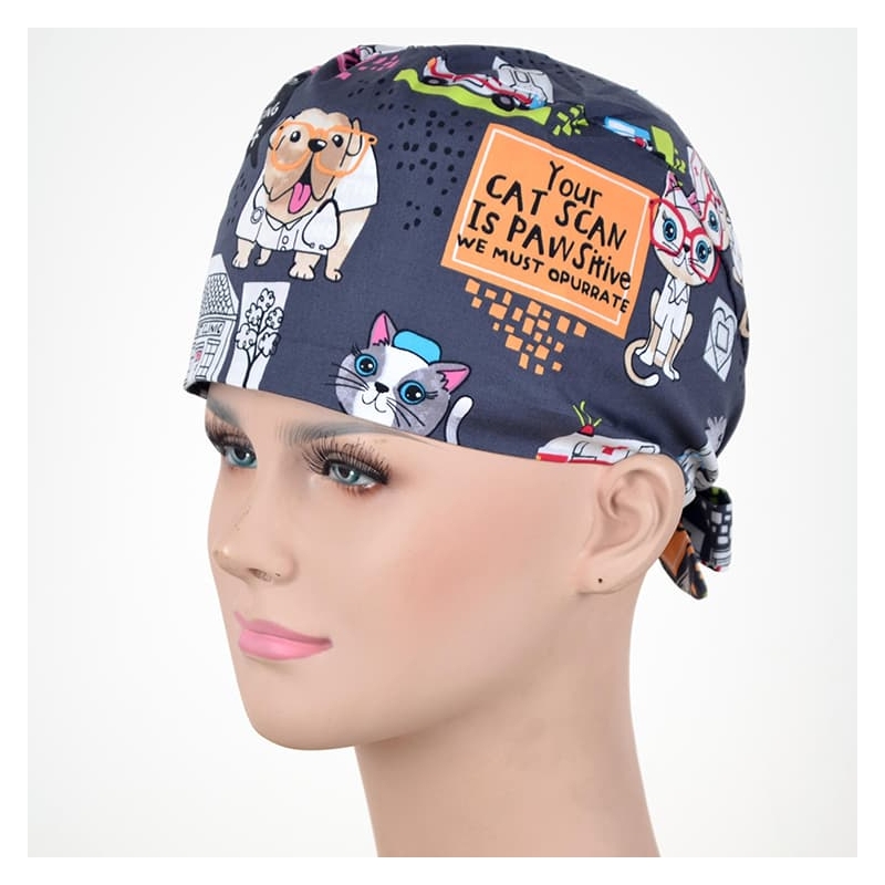 Calot Chirurgical Gris motifs Chiens et Chats Infirmiers
