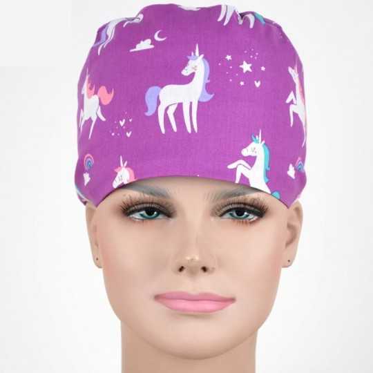 Calot Aide Soignante Violet motifs Licornes