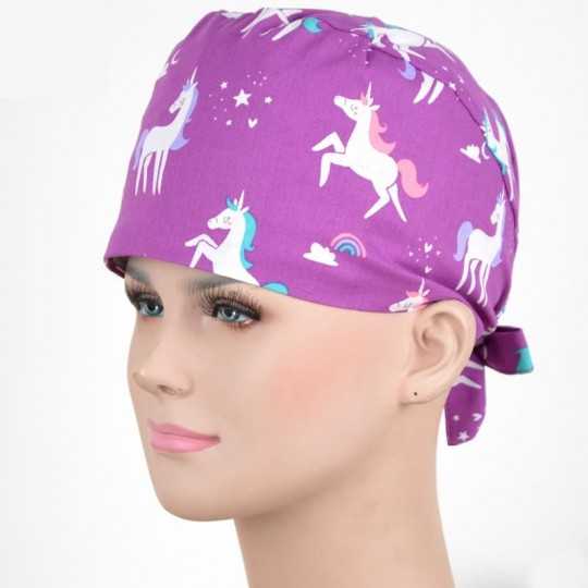 Calot Aide Soignante Violet motifs Licornes