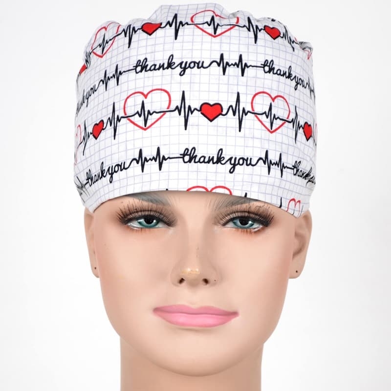 Calot Infirmière Blanc motif Electrocardiogramme