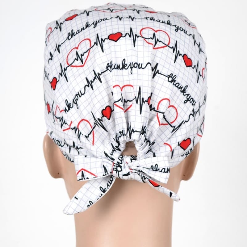 Calot Infirmière Blanc motif Electrocardiogramme