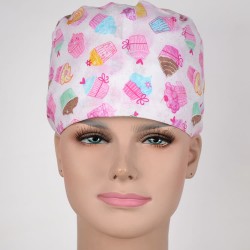 Calot Chirurgical Blanc imprimé Cupcake Rose