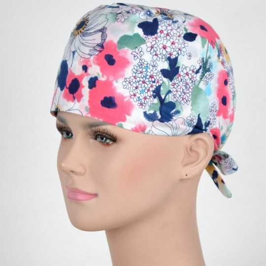 Calot Infirmière Blanc motif Fleurs Aquarelle