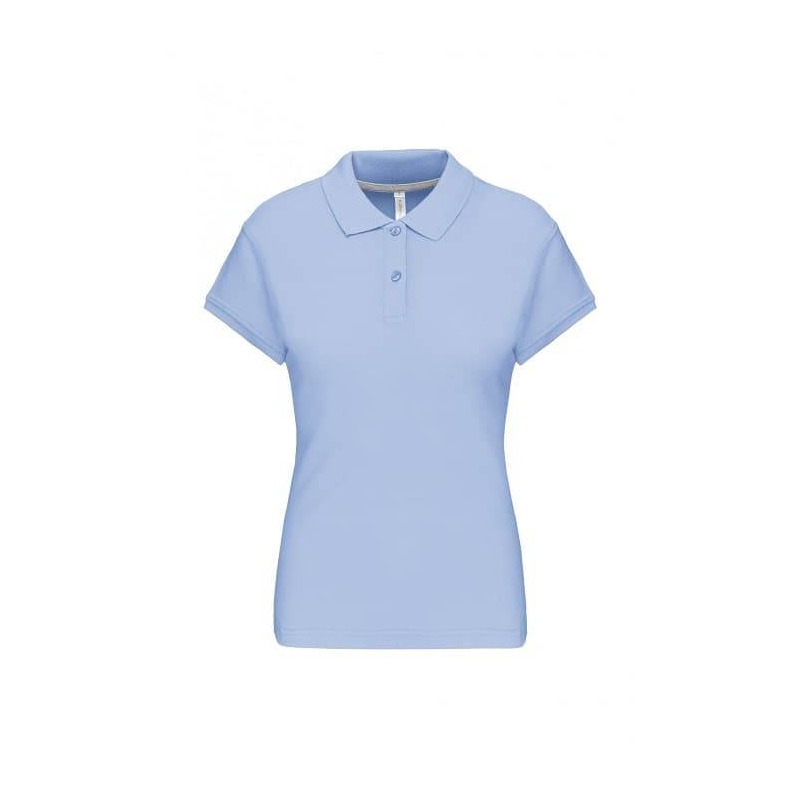 Polo Femme Manches Courtes 100% Coton Bleu Ciel
