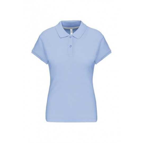 Polo Femme Manches Courtes 100% Coton Bleu Ciel