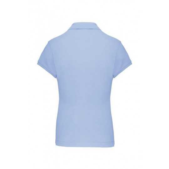Polo Femme Manches Courtes 100% Coton Bleu Ciel