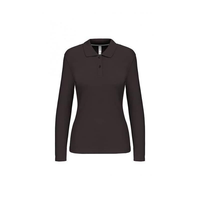Polo Femme Manches Longues 100% Coton Gris Anthracite