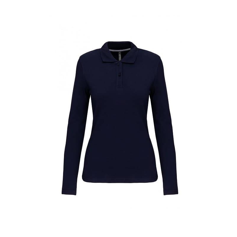 Polo Femme Manches Longues 100% Coton Bleu Marine
