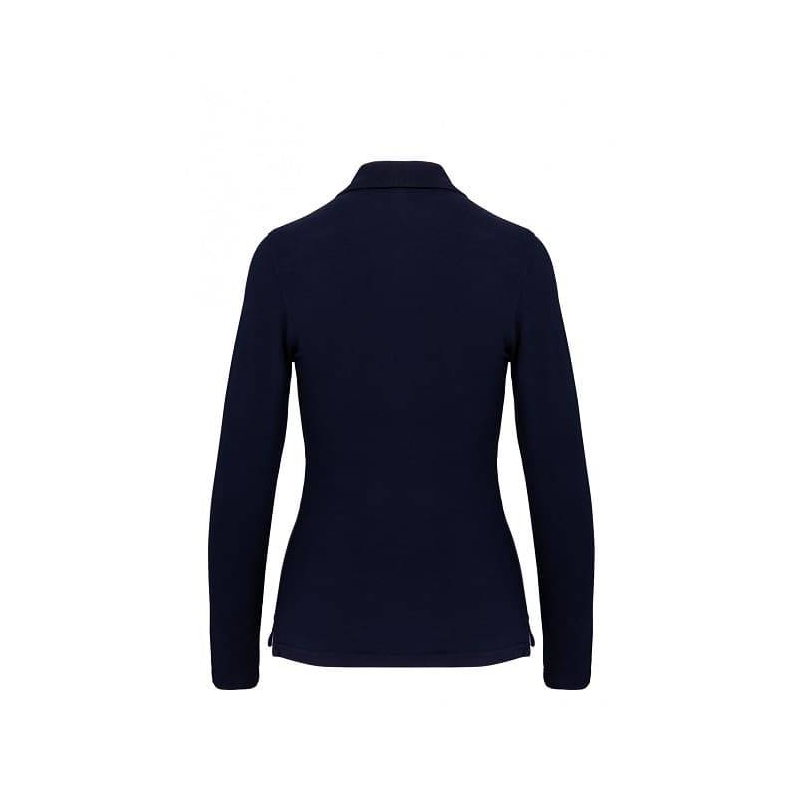 Polo Femme Manches Longues 100% Coton Bleu Marine