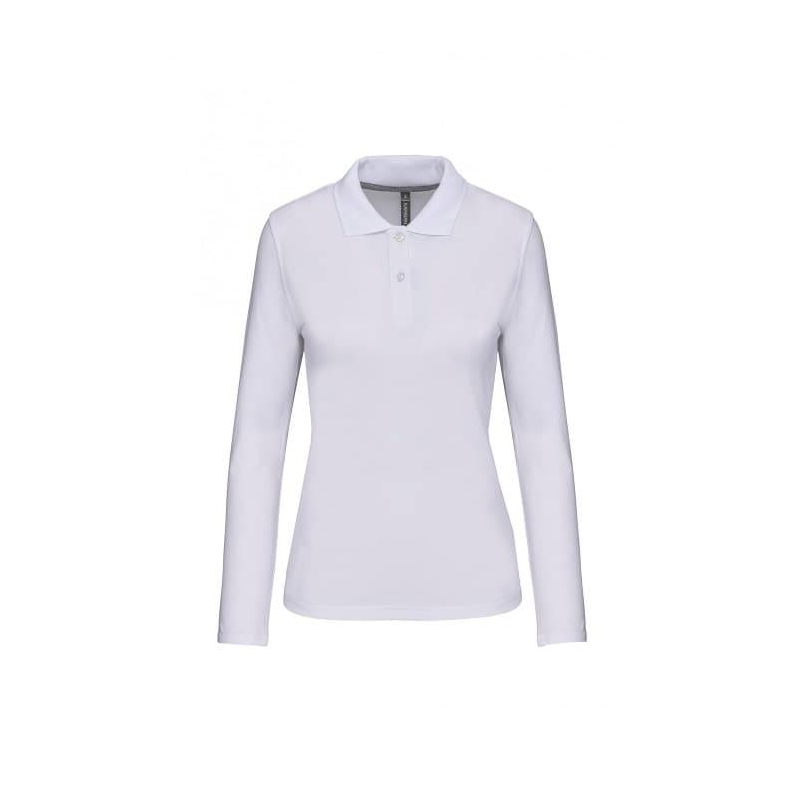 Polo Femme Manches Longues 100% Coton Blanc