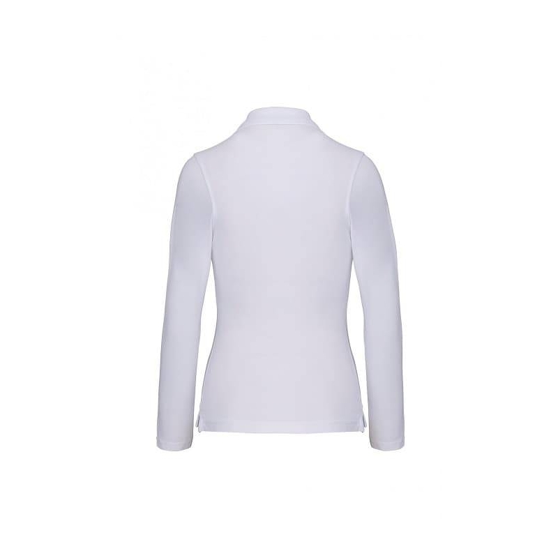 Polo Femme Manches Longues 100% Coton Blanc