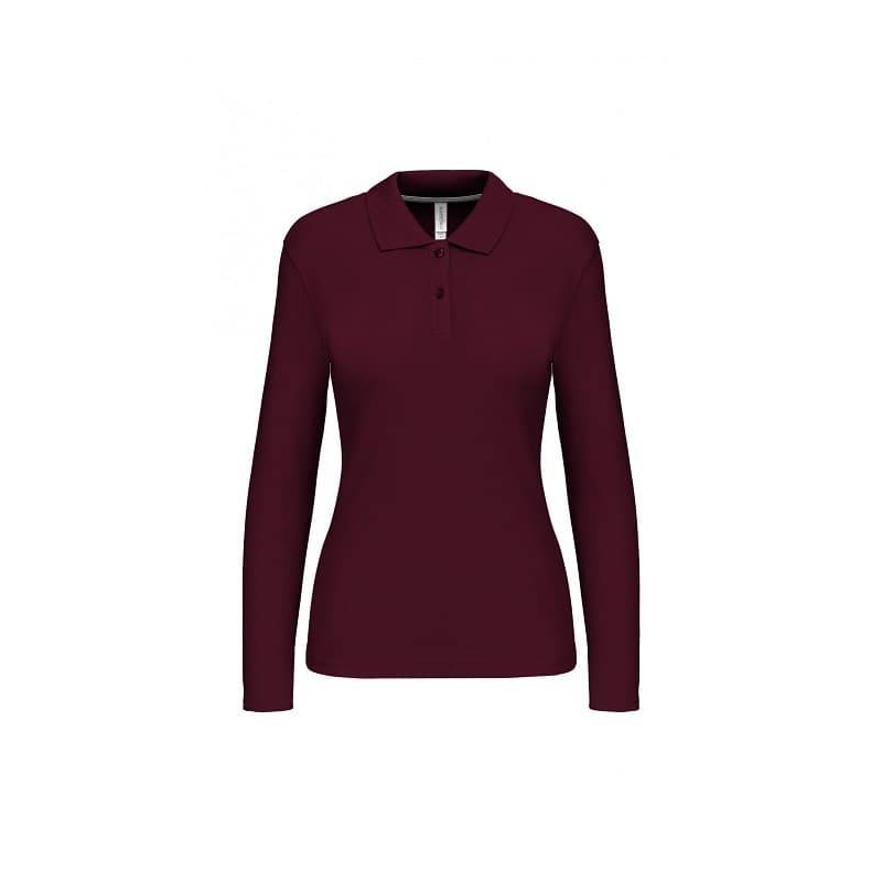 Polo Femme Manches Longues 100% Coton Bordeaux