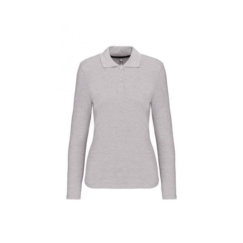 Polo Femme Manches Longues 100% Coton Gris Clair