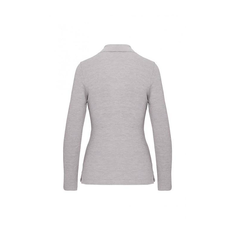 Polo Femme Manches Longues 100% Coton Gris Clair