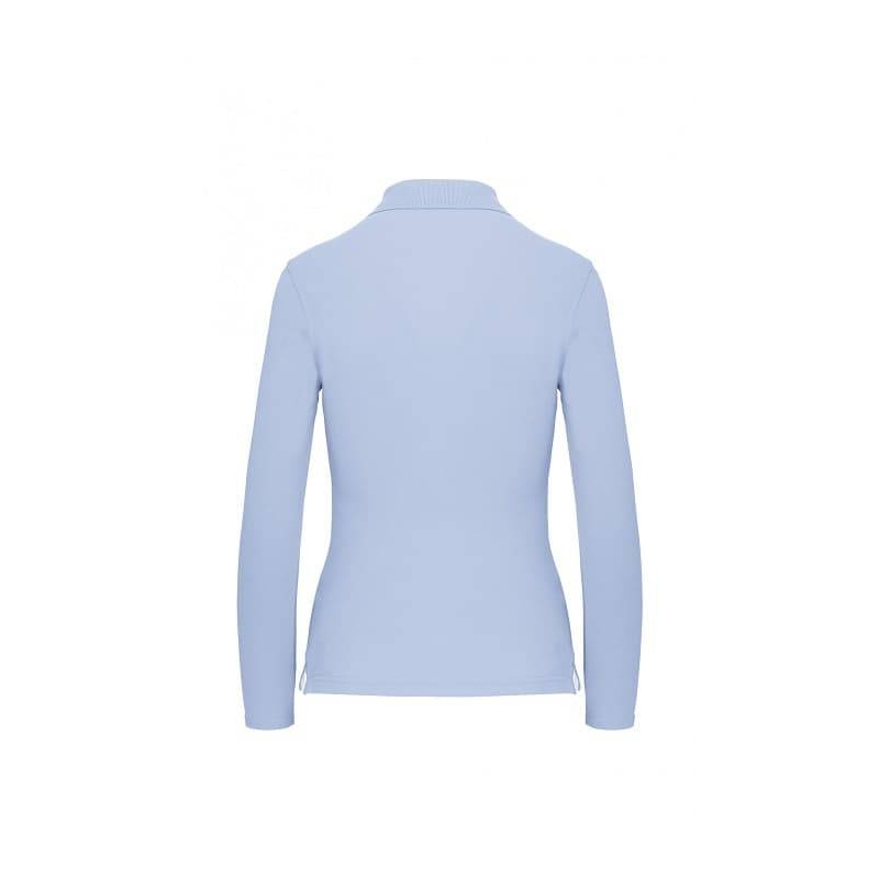 Polo Femme Manches Longues 100% Coton Bleu Ciel
