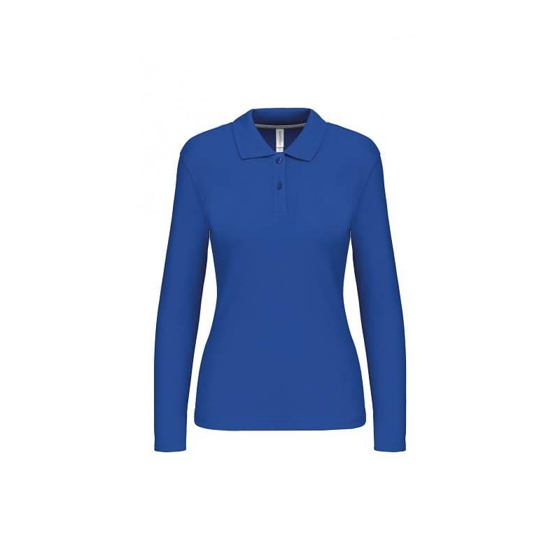 Polo Femme Manches Longues 100% Coton Bleu Royal
