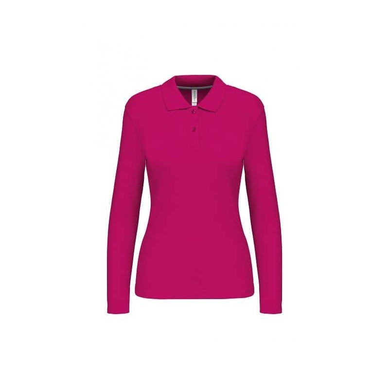 Polo Femme Manches Longues 100% Coton Fuchsia