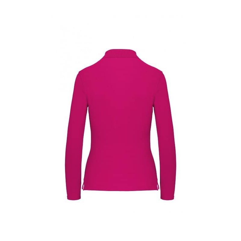 Polo Femme Manches Longues 100% Coton Fuchsia