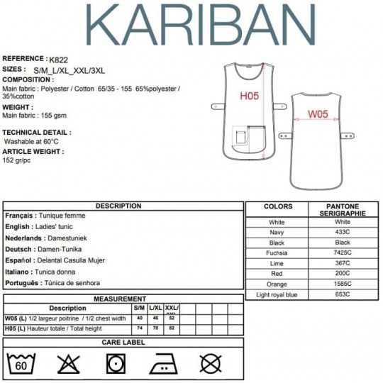 Tablier Chasuble de travail Femme K822 Blanc