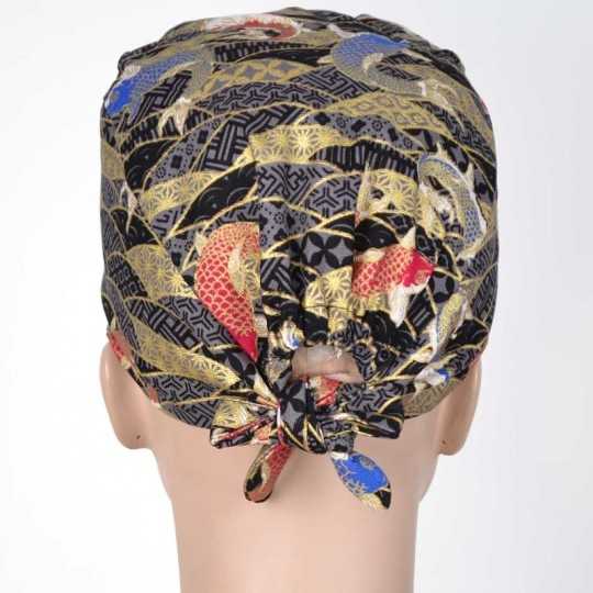 Calot Médical Noir motifs Carpe Koi dorée