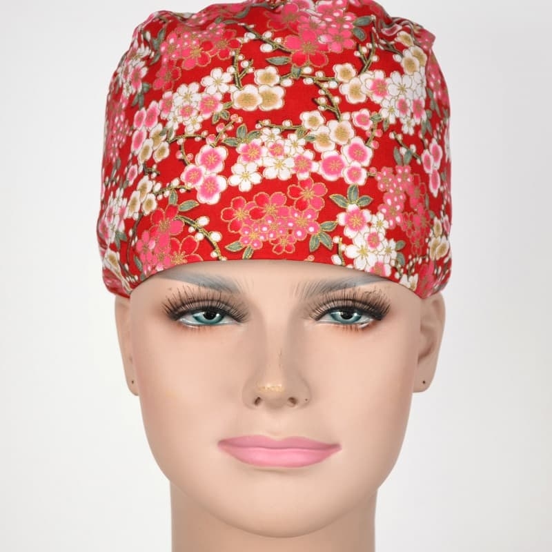 Calot Aide Soignante Rouge motifs Sakura