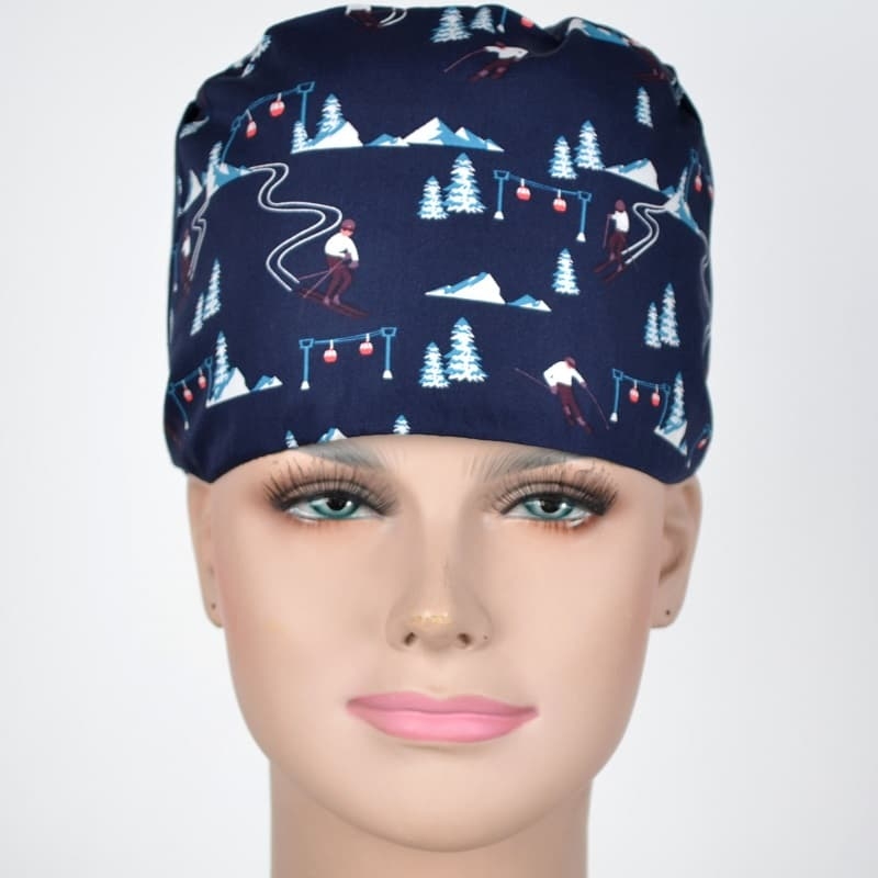 Calot Aide Soignante Bleu Marine motifs Sport d'Hiver