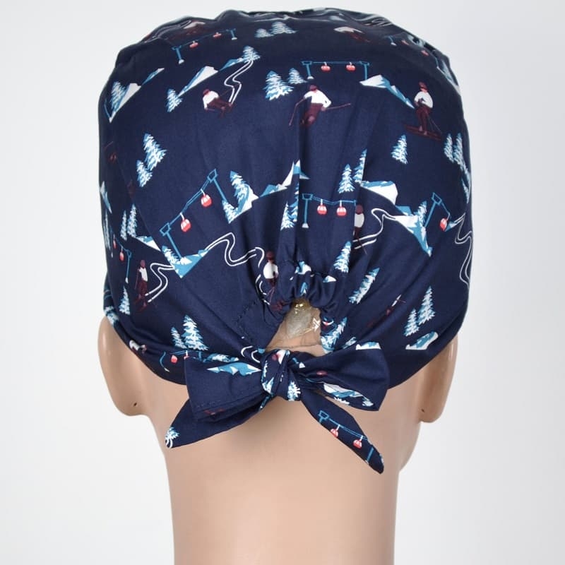 Calot Aide Soignante Bleu Marine motifs Sport d'Hiver