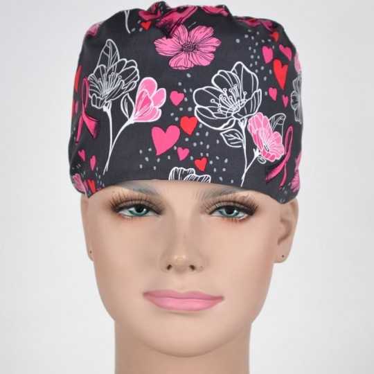 Calot Infirmière Gris Anthracite motif Romantique