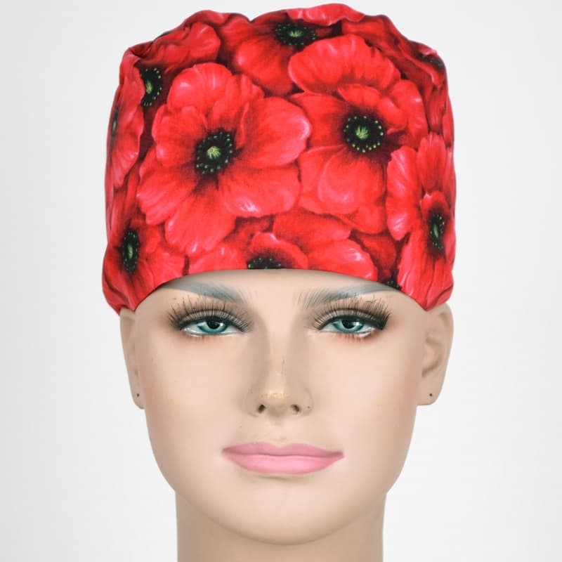 Calot Médical Rouge motifs Coquelicots