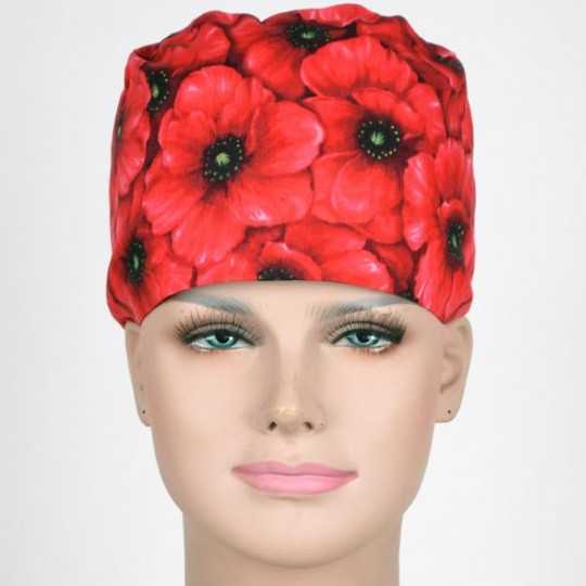 Calot Médical Rouge motifs Coquelicots