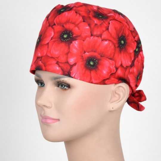 Calot Médical Rouge motifs Coquelicots