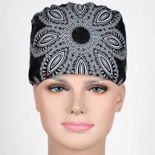 Calot Chirurgical Noir imprimé Libellule et Papillon