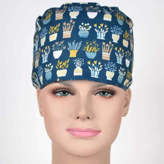 Calot Medical Bleu motif fleurs