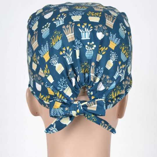 Calot Medical Bleu motif fleurs