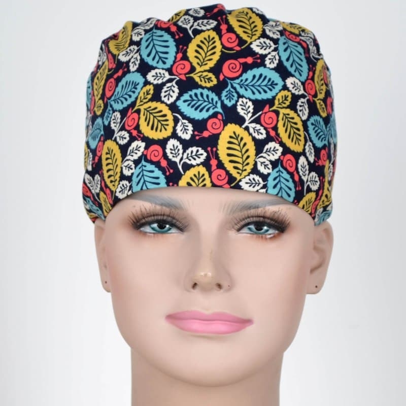 Calot Operatoire motif feuilles bleu jaune